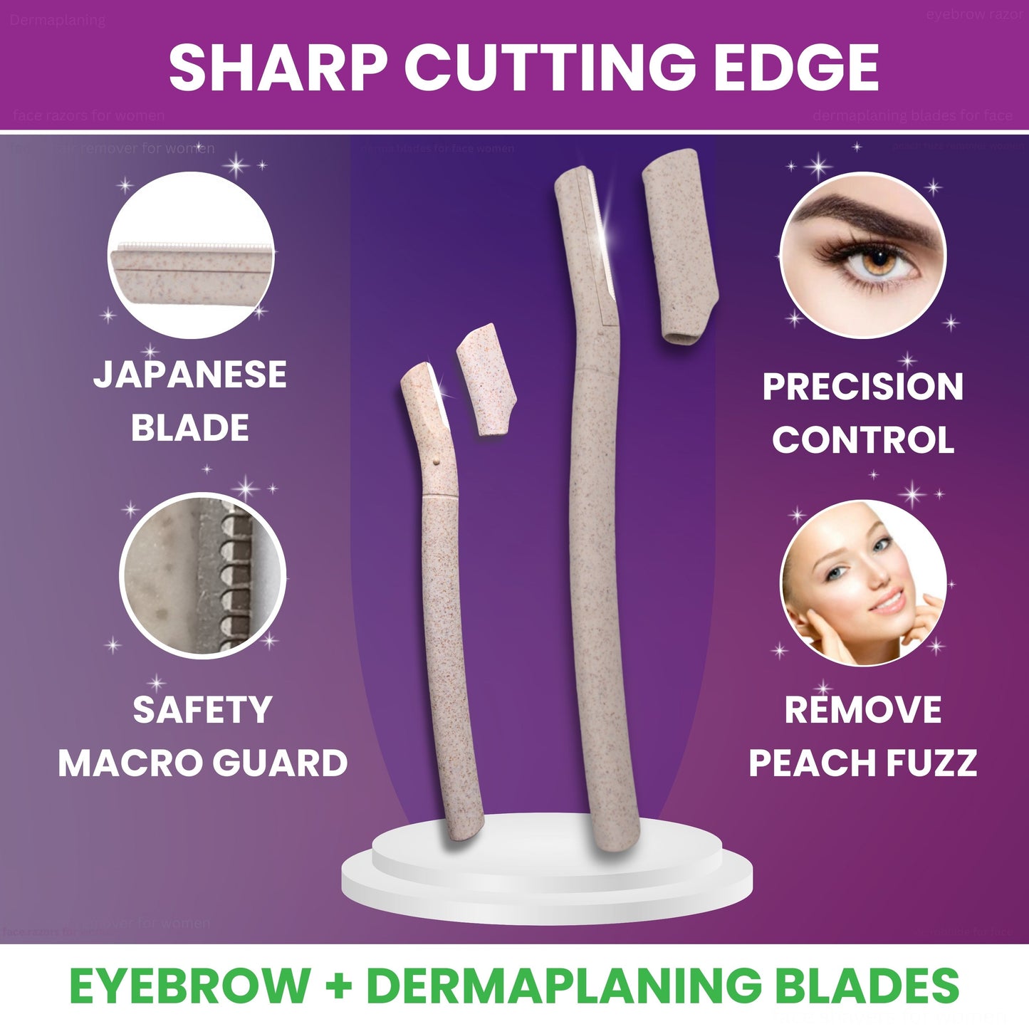 Eco-Conscious 3+3 Pack Dermaplaning & Eyebrow Blades - Made from Wheatstraw