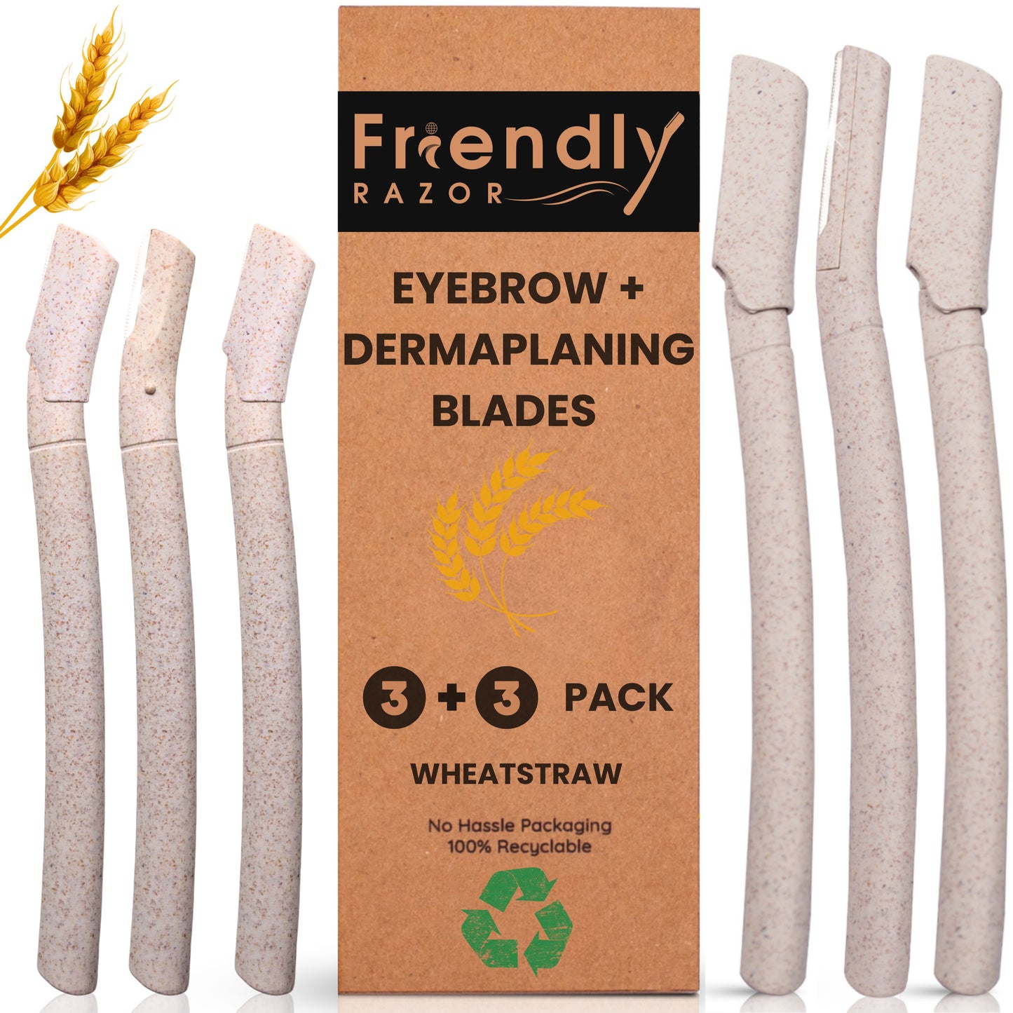 Eco-Conscious 3+3 Pack Dermaplaning & Eyebrow Blades - Made from Wheatstraw