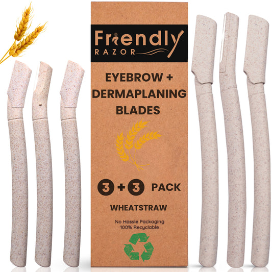 Eco-Conscious 3+3 Pack Dermaplaning  & Eyebrow Blades - Made from Wheatstraw