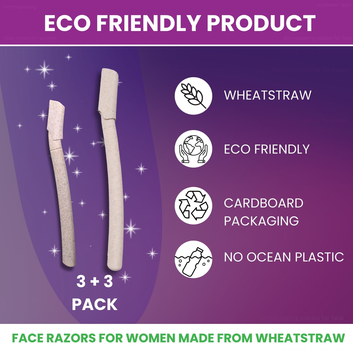 Eco-Conscious 3+3 Pack Dermaplaning & Eyebrow Blades - Made from Wheatstraw