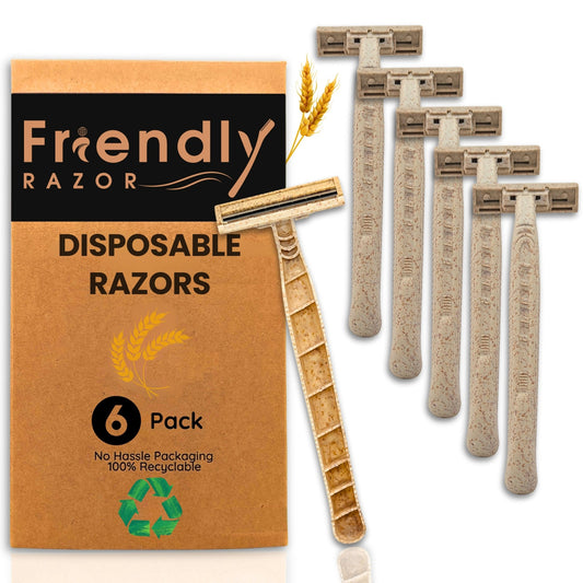 6 - Pack Eco - Friendly Wheatstraw Razors - Sustainable Shaving for Men & Women - Purple Mallet