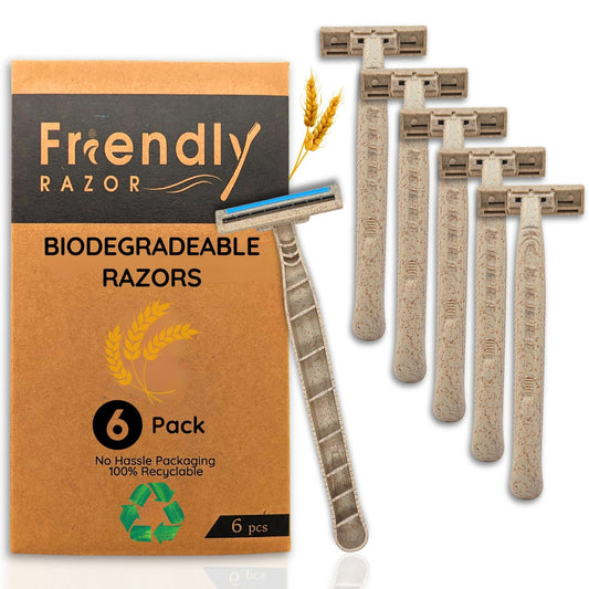 6 - Pack Eco - Friendly Wheatstraw Razors - Sustainable Shaving for Men & Women + Strip - Purple Mallet