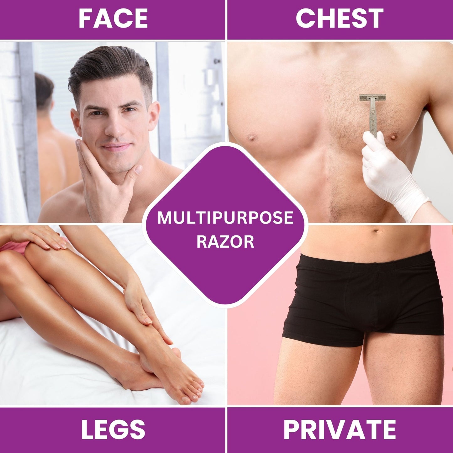 6 - Pack Eco - Friendly Wheatstraw Razors - Sustainable Shaving for Men & Women + Strip - Purple Mallet