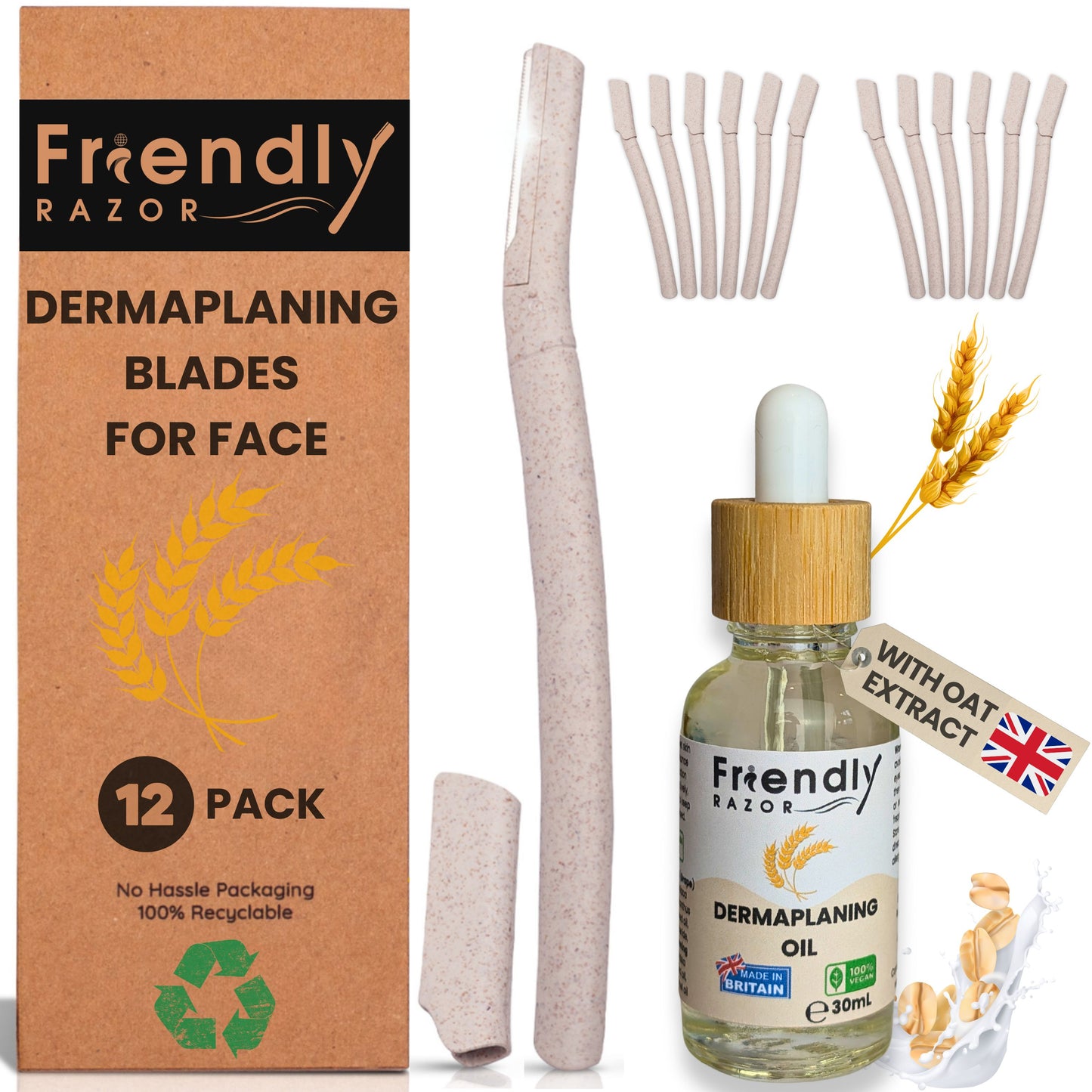 Dermaplaning Kit - Dermaplane Razors and Oil in One Set - Oil Contains Essential Extracts