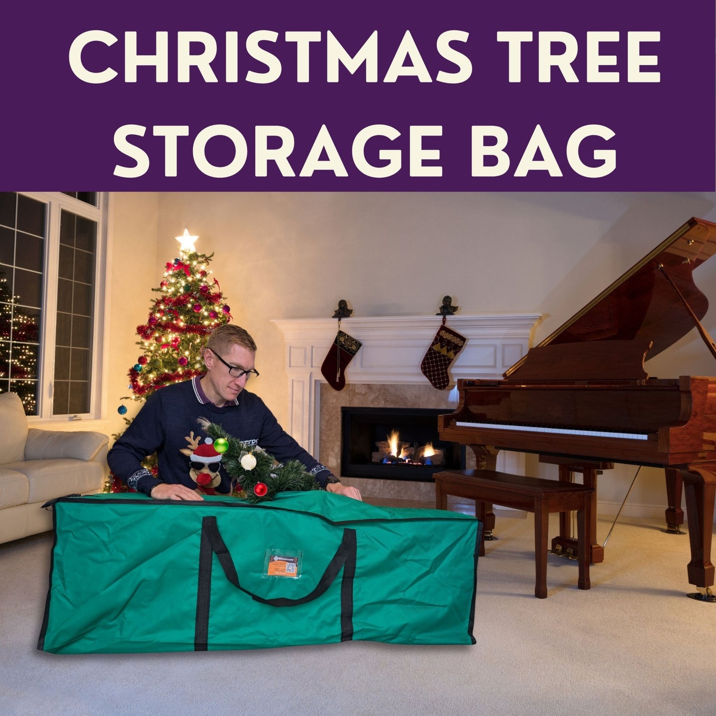 Christmas Tree Storage Bag - Store Your Christmas Tree - Holds up to 2.4m Trees - Oxford 600D Fabric - Purple Mallet