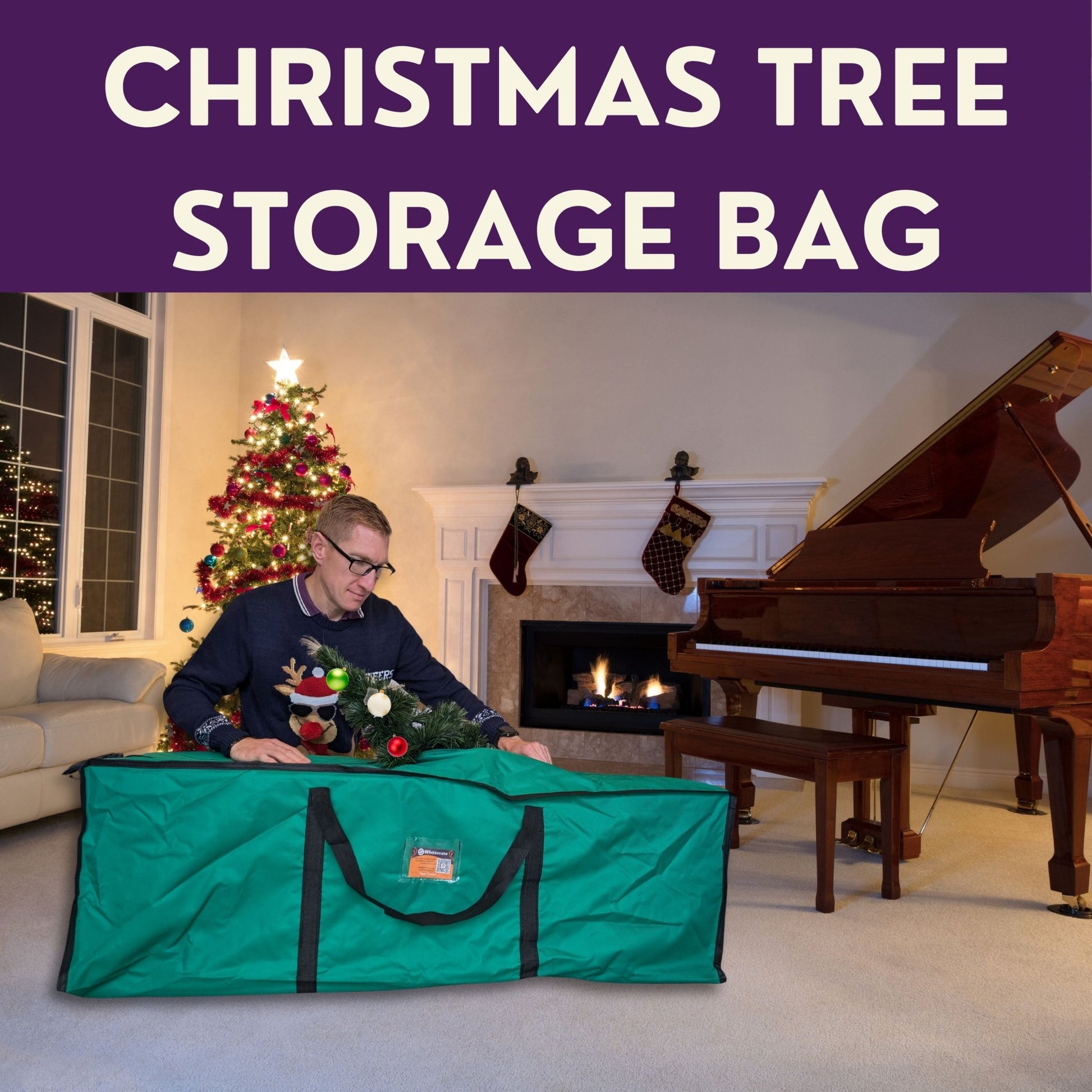 Christmas Tree Storage Bag - Store Your Christmas Tree - Holds up to 2.4m Trees - Oxford 600D Fabric - Purple Mallet