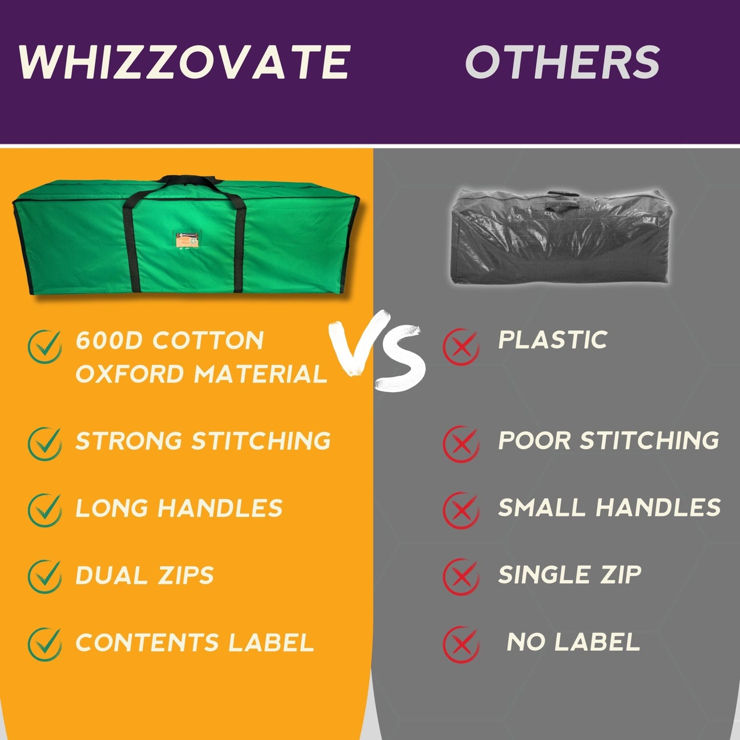 Christmas Tree Storage Bag - Store Your Christmas Tree - Holds up to 2.4m Trees - Oxford 600D Fabric - Purple Mallet