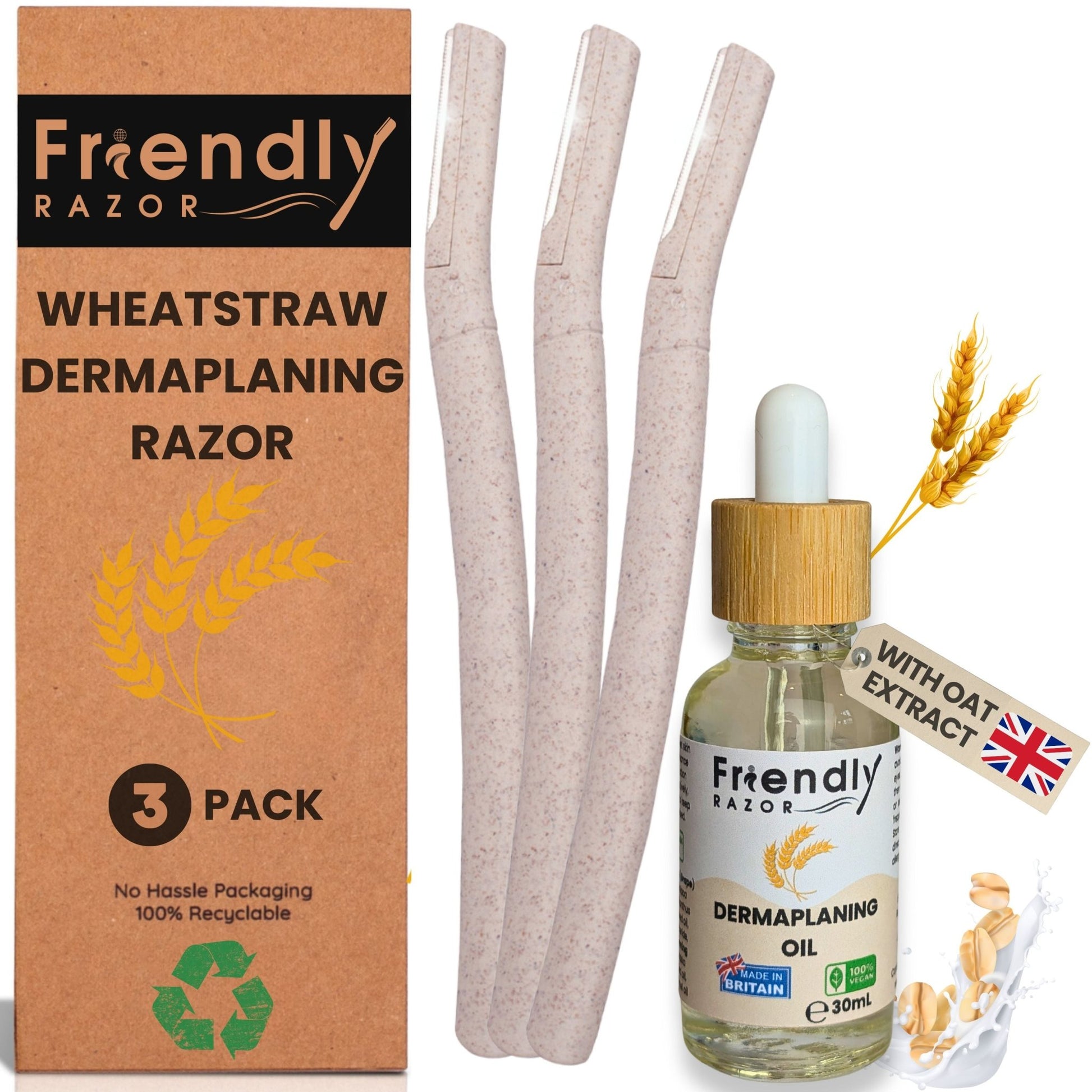 Dermaplaning Kit - Dermaplane Razors and Oil in One Set - Oil Contains Essential Extracts - Purple Mallet