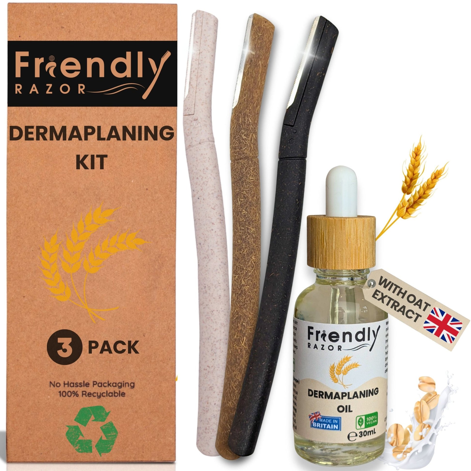 Dermaplaning Kit - Dermaplane Razors and Oil in One Set - Oil Contains Essential Extracts - Purple Mallet