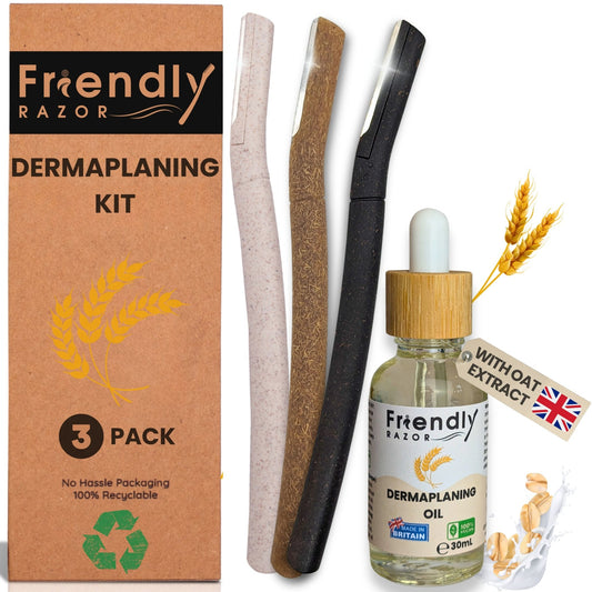 Dermaplaning Kit - Dermaplane Razors and Oil in One Set - Oil Contains Essential Extracts - Purple Mallet