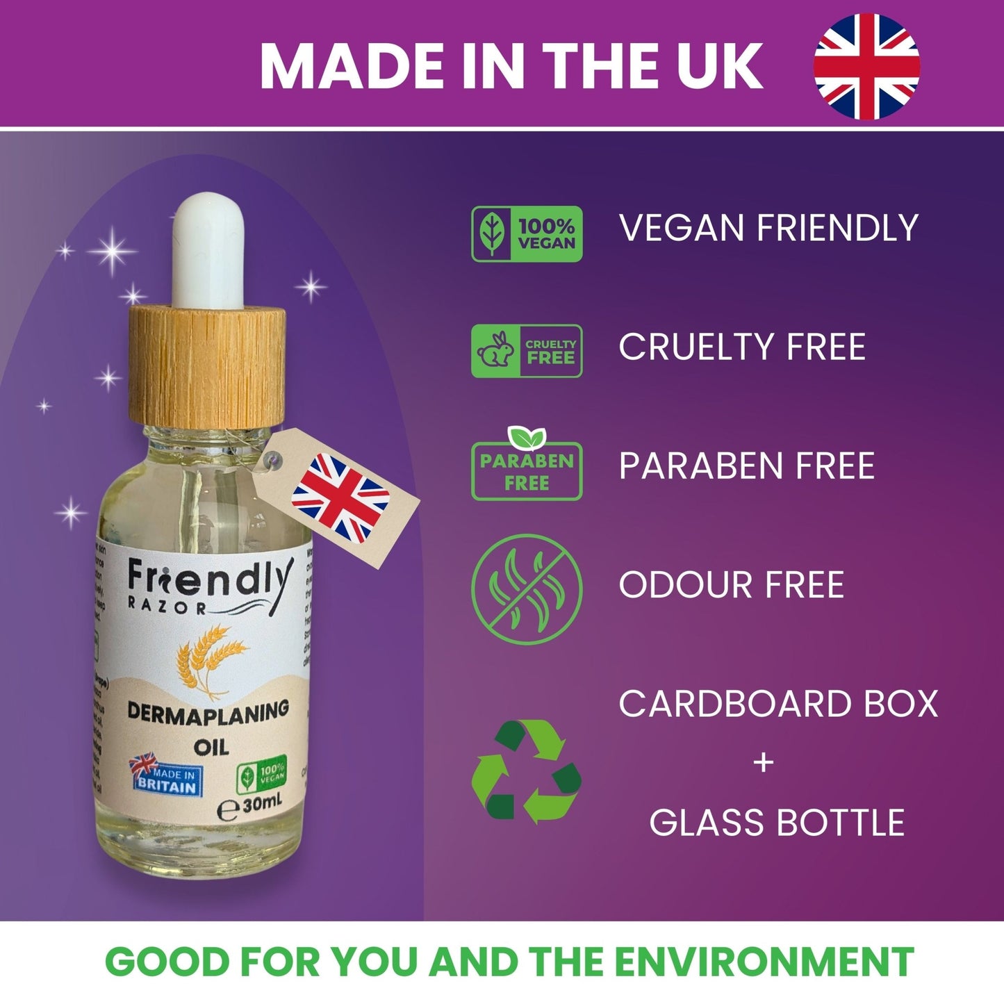 Dermaplaning Kit - Dermaplane Razors and Oil in One Set - Oil Contains Essential Extracts - Purple Mallet