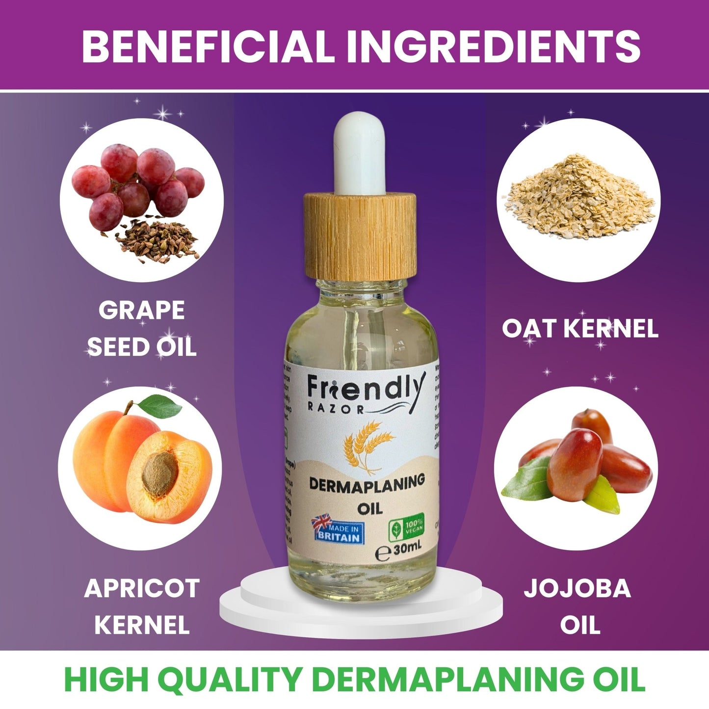 Dermaplaning Kit - Dermaplane Razors and Oil in One Set - Oil Contains Essential Extracts - Purple Mallet