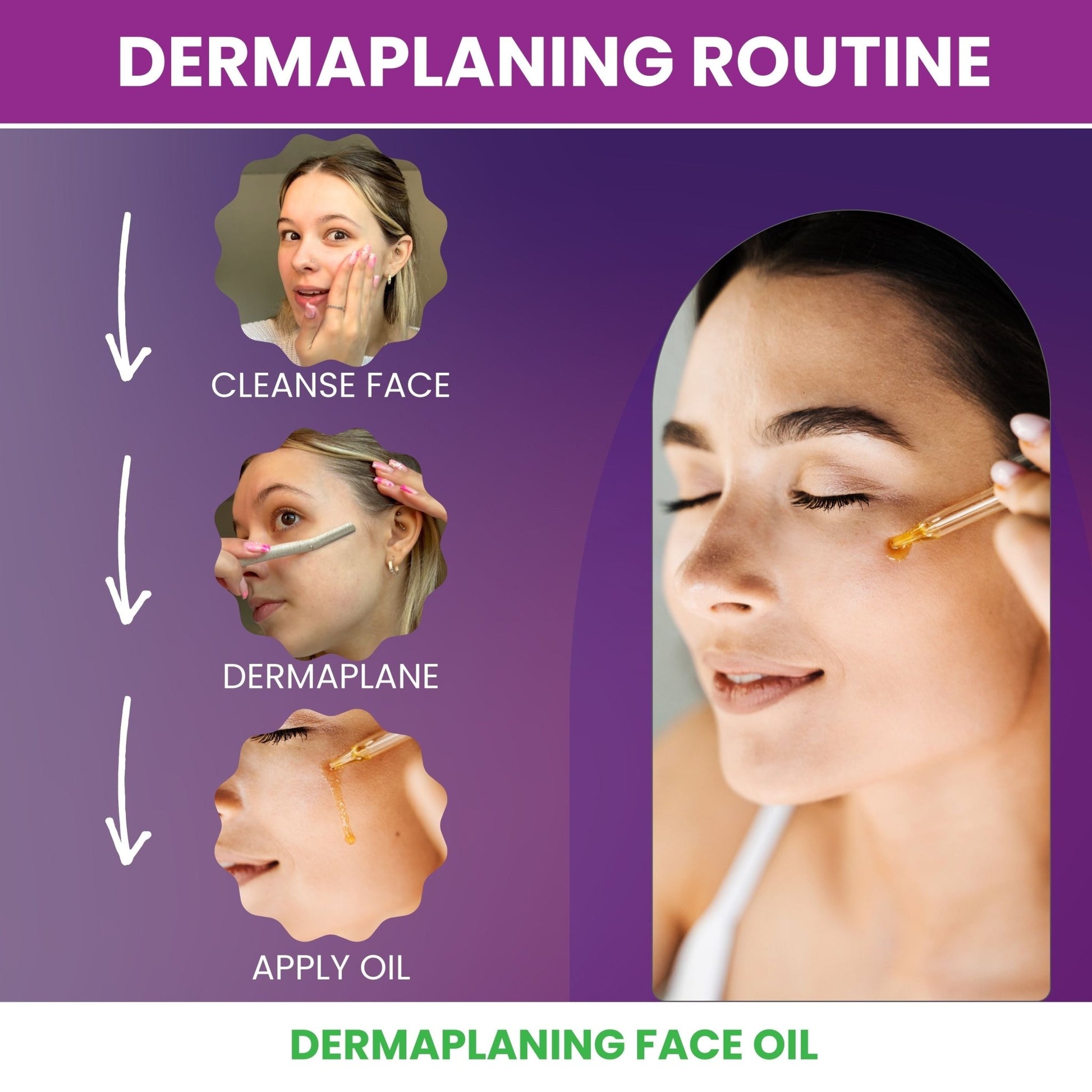 Dermaplaning Kit - Dermaplane Razors and Oil in One Set - Oil Contains Essential Extracts - Purple Mallet