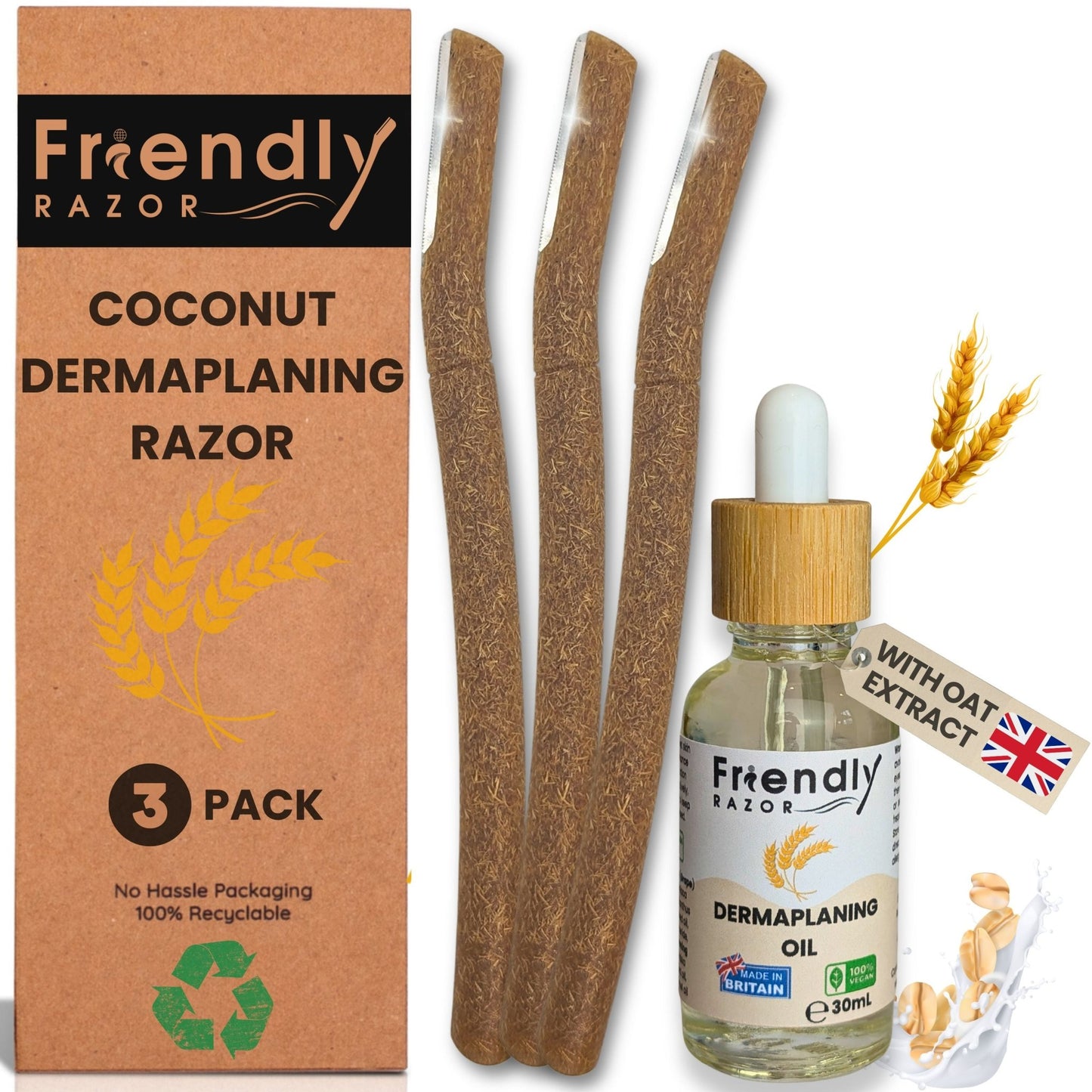 Dermaplaning Kit - Dermaplane Razors and Oil in One Set - Oil Contains Essential Extracts - Purple Mallet
