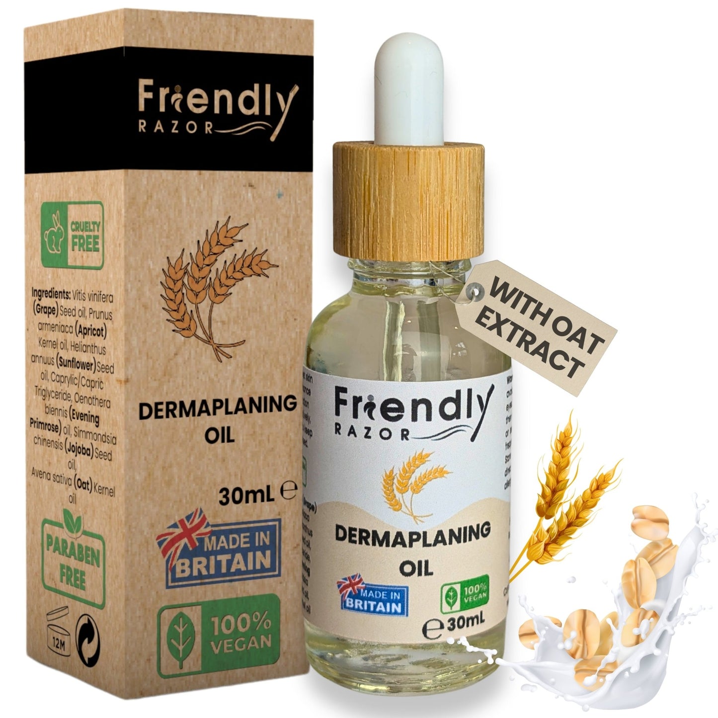 Dermaplaning Oil - With Oatmeal, Primrose, Apricot Kernel, Jojoba and Grapeseed Extracts - Purple Mallet