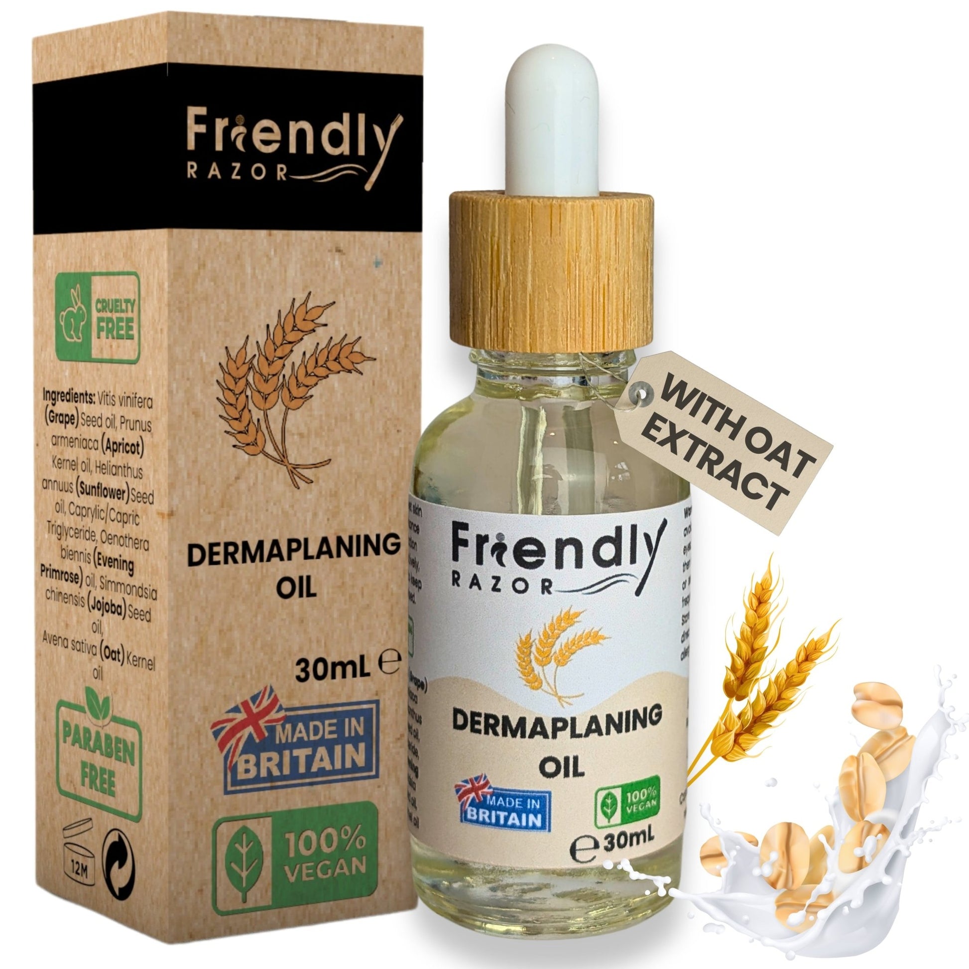 Dermaplaning Oil - With Oatmeal, Primrose, Apricot Kernel, Jojoba and Grapeseed Extracts - Purple Mallet