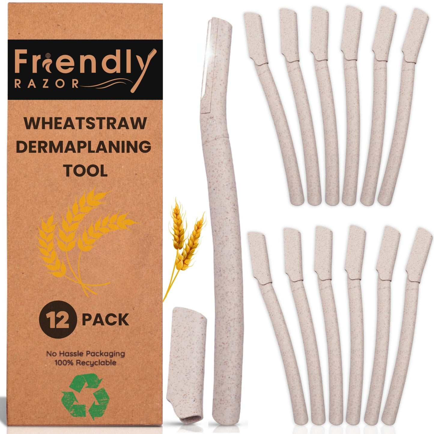 Eco - Conscious 12 Pack Wheatstraw Dermaplaning Blades for Facial Use - Purple Mallet