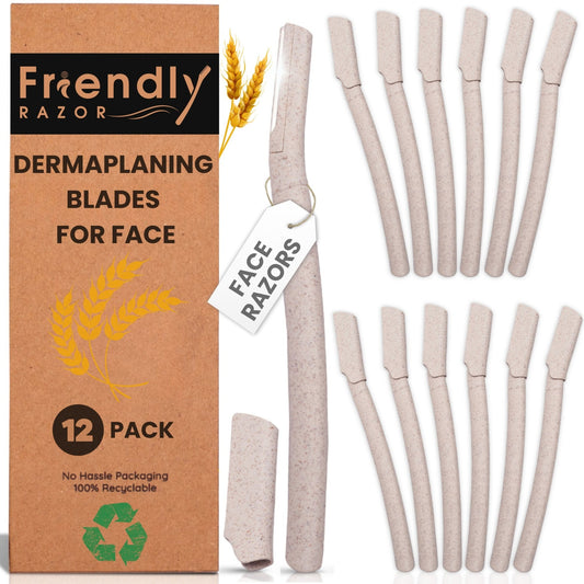 Eco - Conscious 12 Pack Wheatstraw Dermaplaning Blades for Facial Use - Purple Mallet