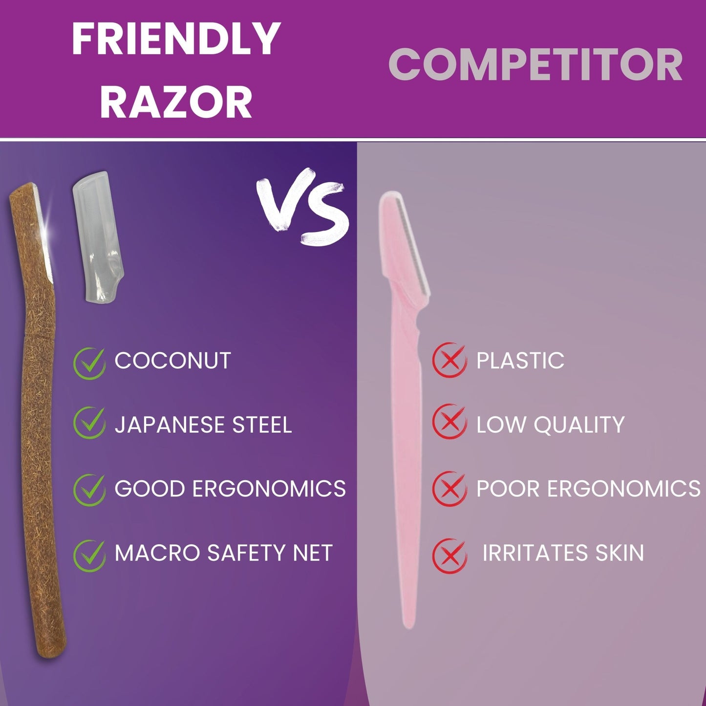 Eco - Conscious 3 Pack Coconut Dermaplaning Blades for Facial Use - Purple Mallet