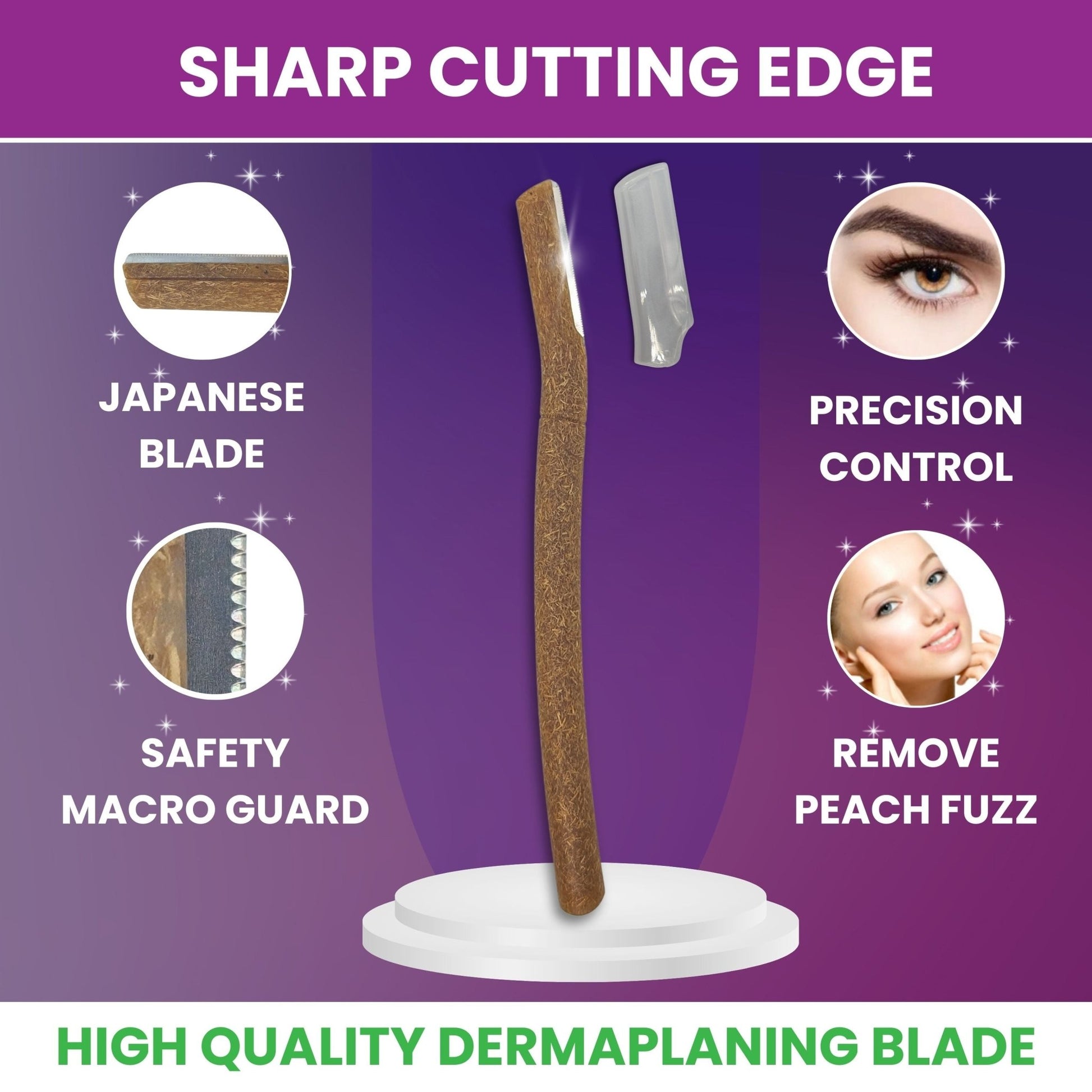 Eco - Conscious 3 Pack Coconut Dermaplaning Blades for Facial Use - Purple Mallet