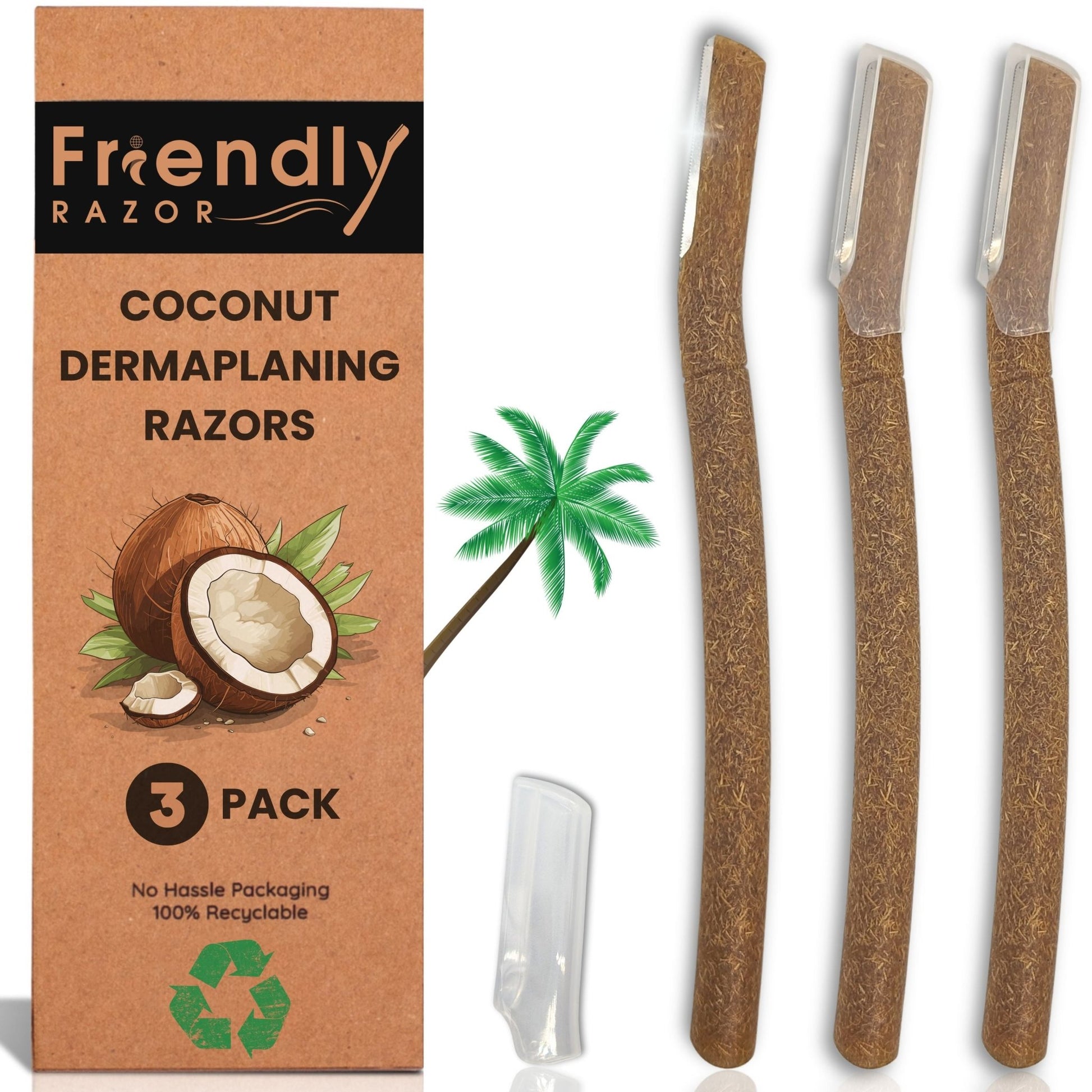 Eco - Conscious 3 Pack Coconut Dermaplaning Blades for Facial Use - Purple Mallet