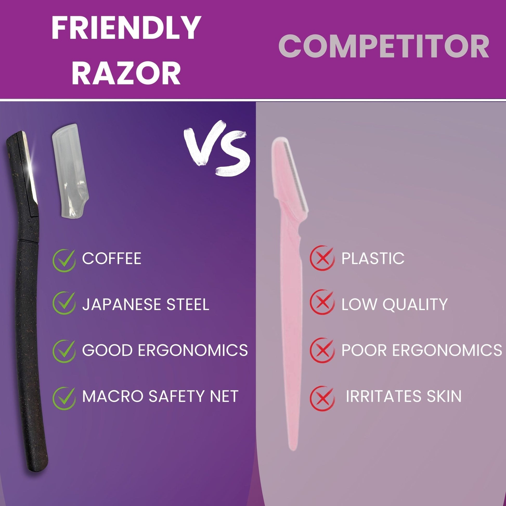 Eco - Conscious 3 Pack Coffee Dermaplaning Blades for Facial Use - Purple Mallet