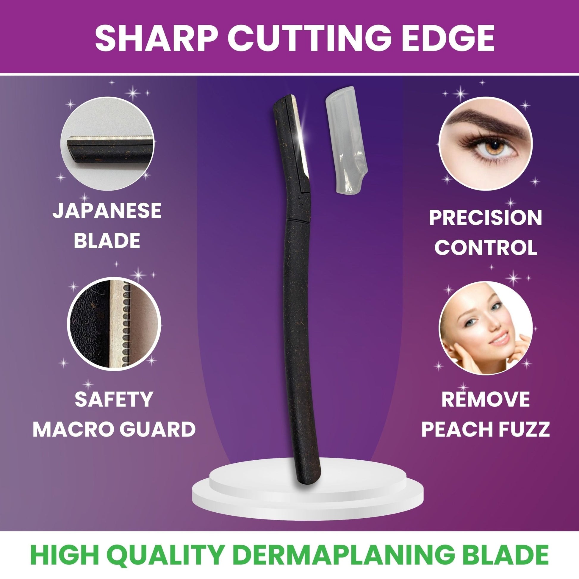 Eco - Conscious 3 Pack Coffee Dermaplaning Blades for Facial Use - Purple Mallet