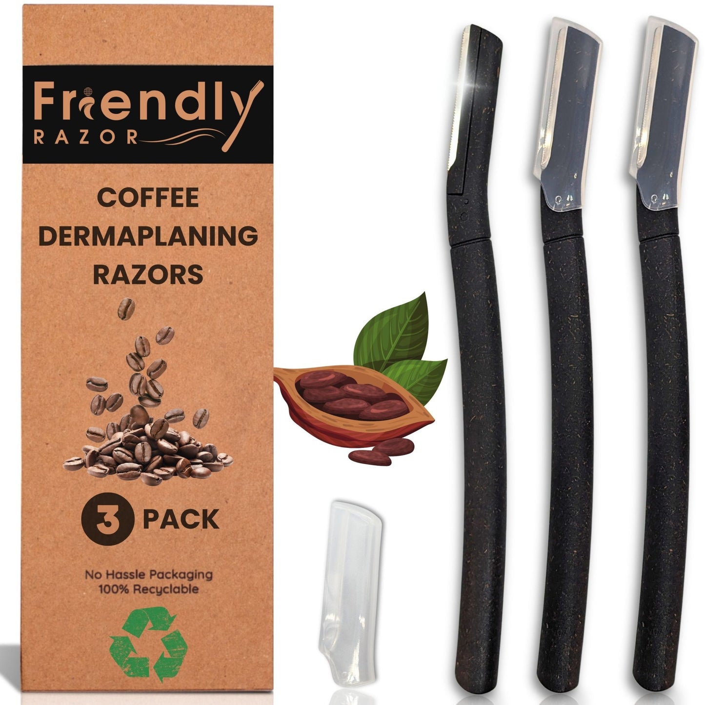 Eco - Conscious 3 Pack Coffee Dermaplaning Blades for Facial Use - Purple Mallet