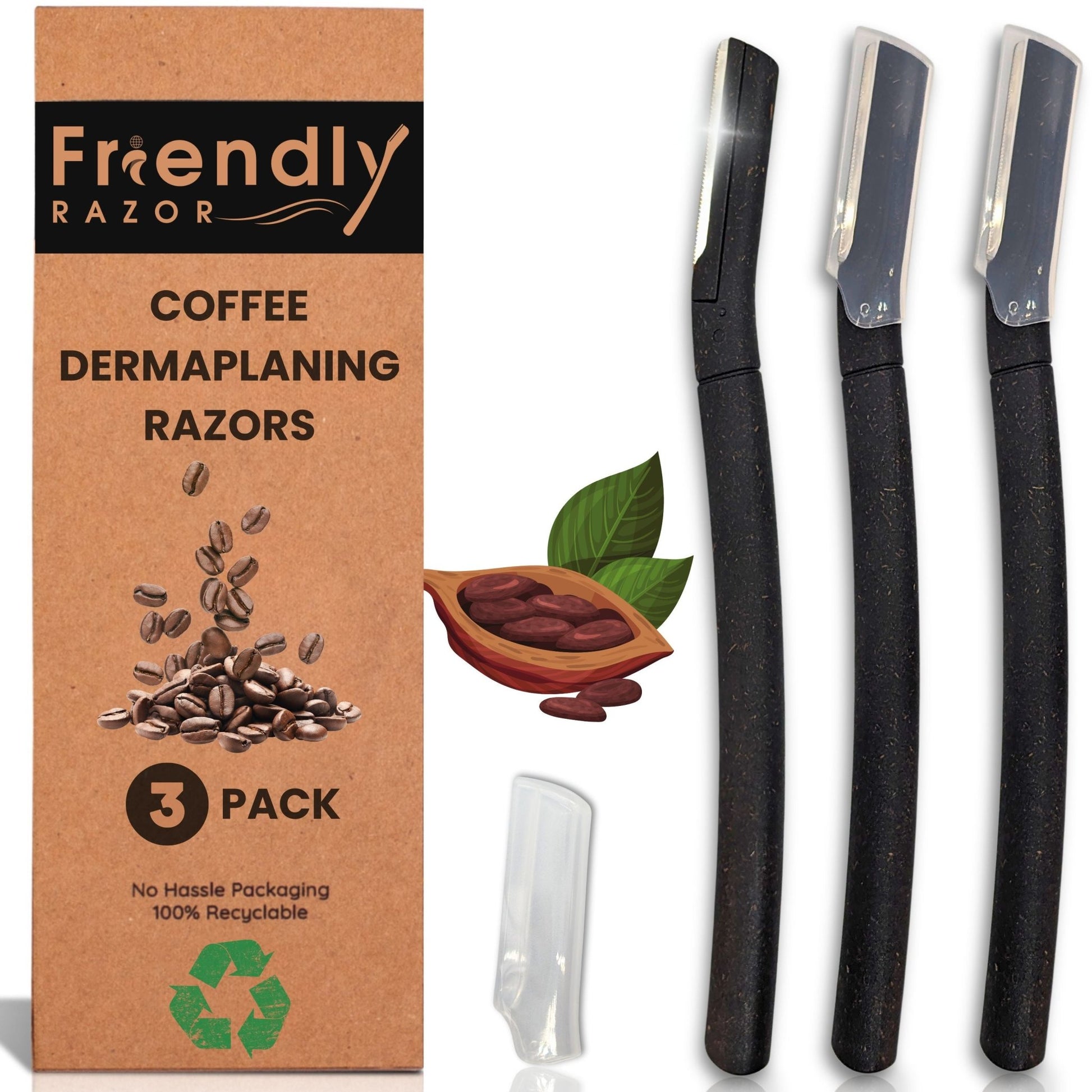 Eco - Conscious 3 Pack Coffee Dermaplaning Blades for Facial Use - Purple Mallet