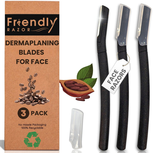 Eco - Conscious 3 Pack Coffee Dermaplaning Blades for Facial Use - Purple Mallet