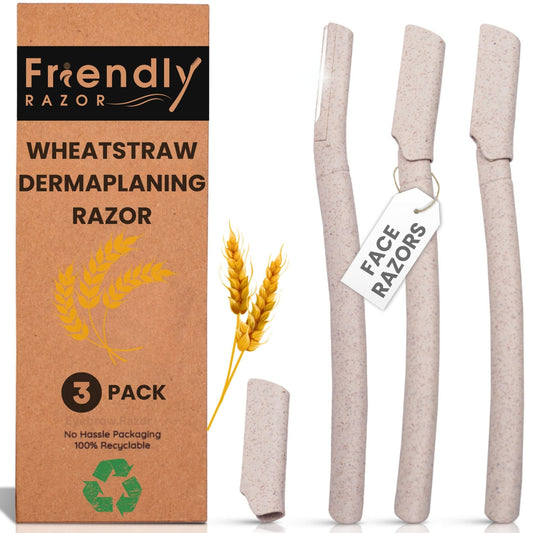 Eco - Conscious 3 Pack Wheatstraw Dermaplaning Blades for Facial Use - Purple Mallet