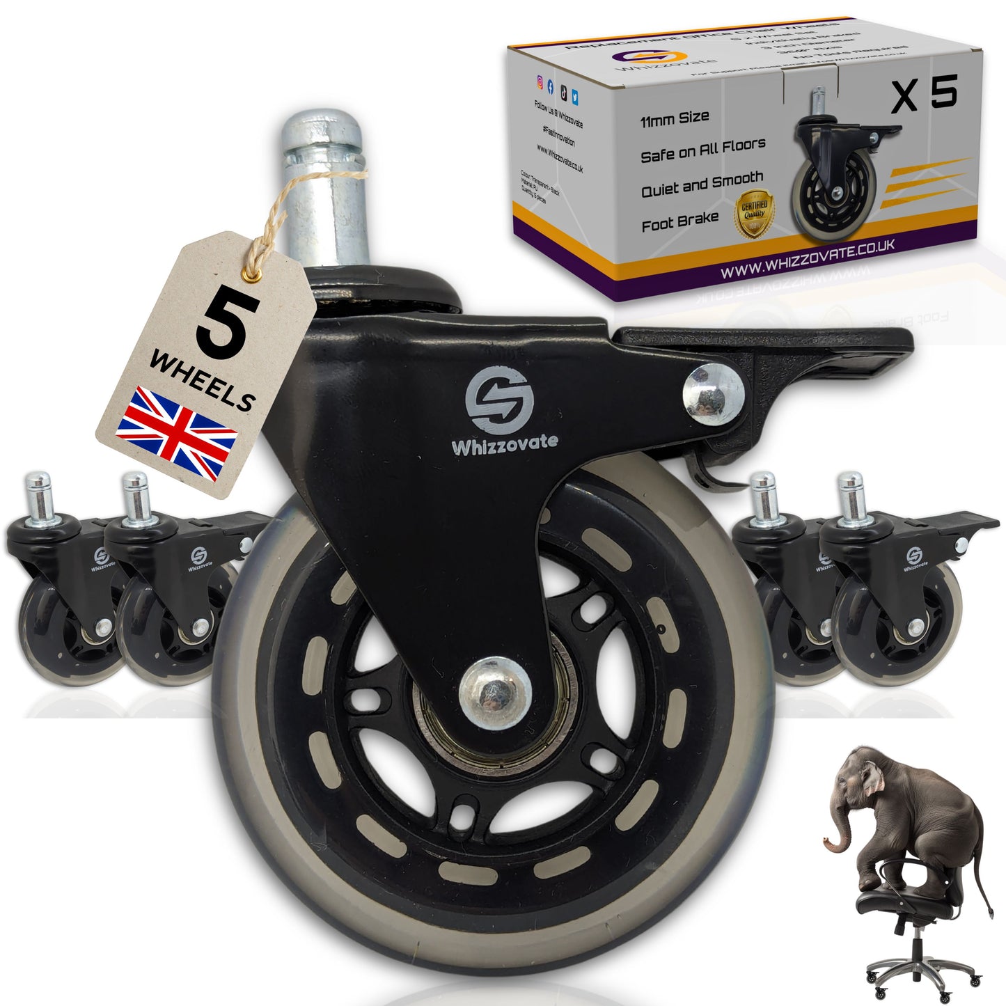 Universal Fit 5 Pack Office Chair Caster Wheels - Smooth Rolling on All Floor Types