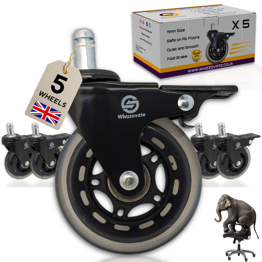 Universal Fit 5 Pack Office Chair Caster Wheels - Smooth Rolling on All Floor Types