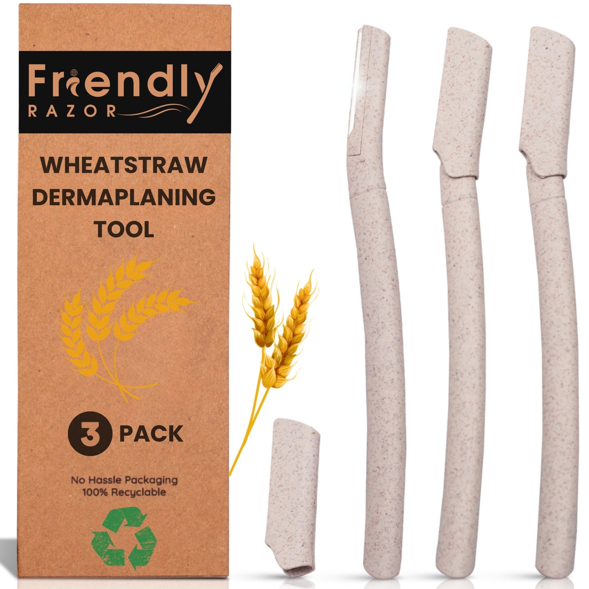Eco - Conscious 3 Pack Wheatstraw Dermaplaning Blades for Facial Use - Purple Mallet