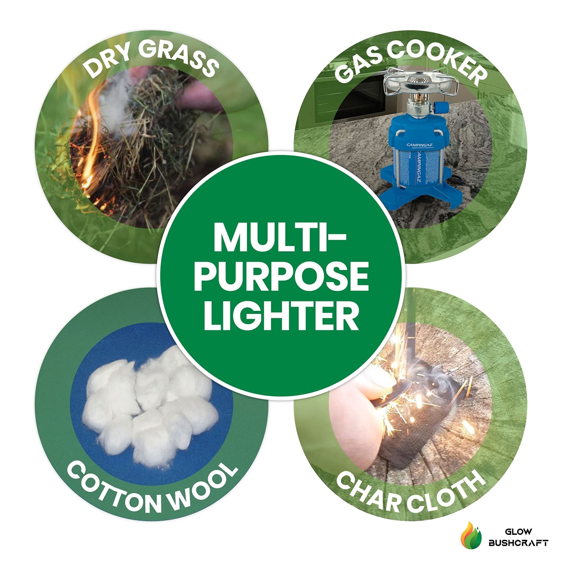 Complete Flint and Steel Fire Starter Kit - Includes Charcloth, Survival Cord & Tin - Purple Mallet