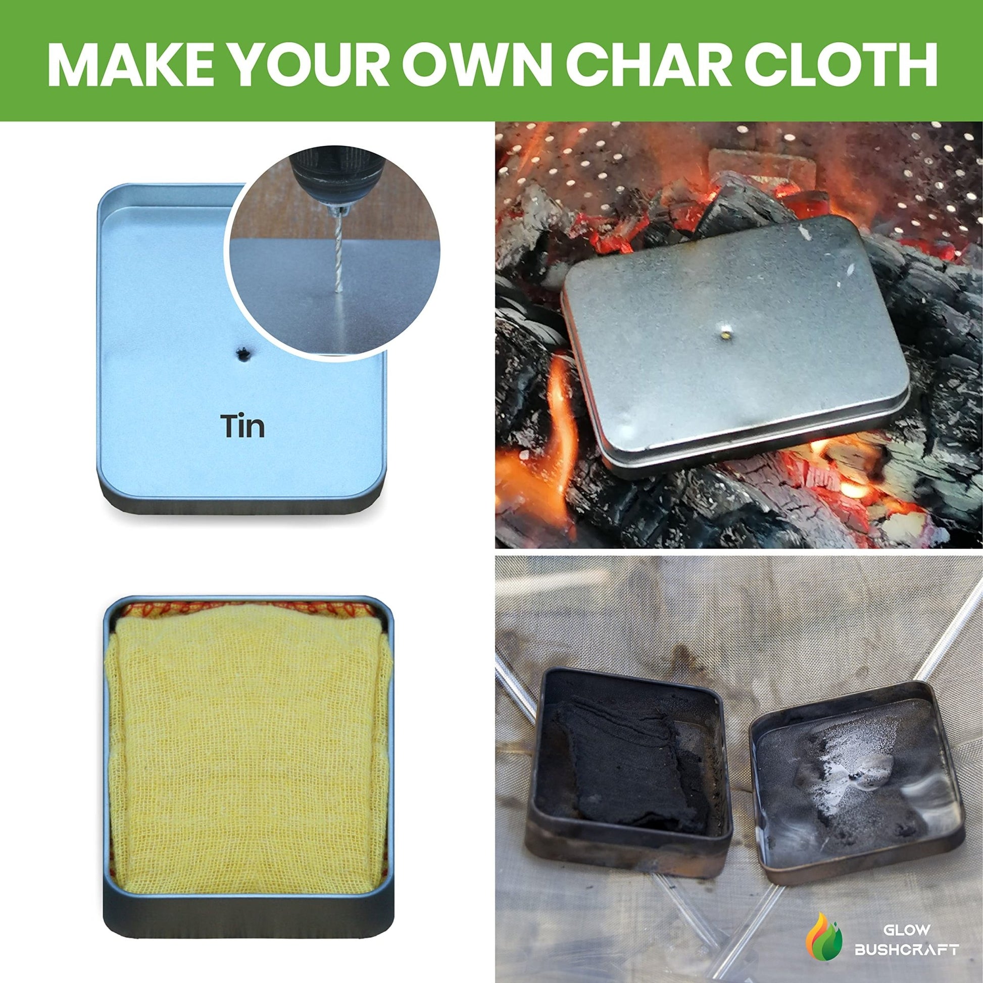 Complete Flint and Steel Fire Starter Kit - Includes Charcloth, Survival Cord & Tin - Purple Mallet