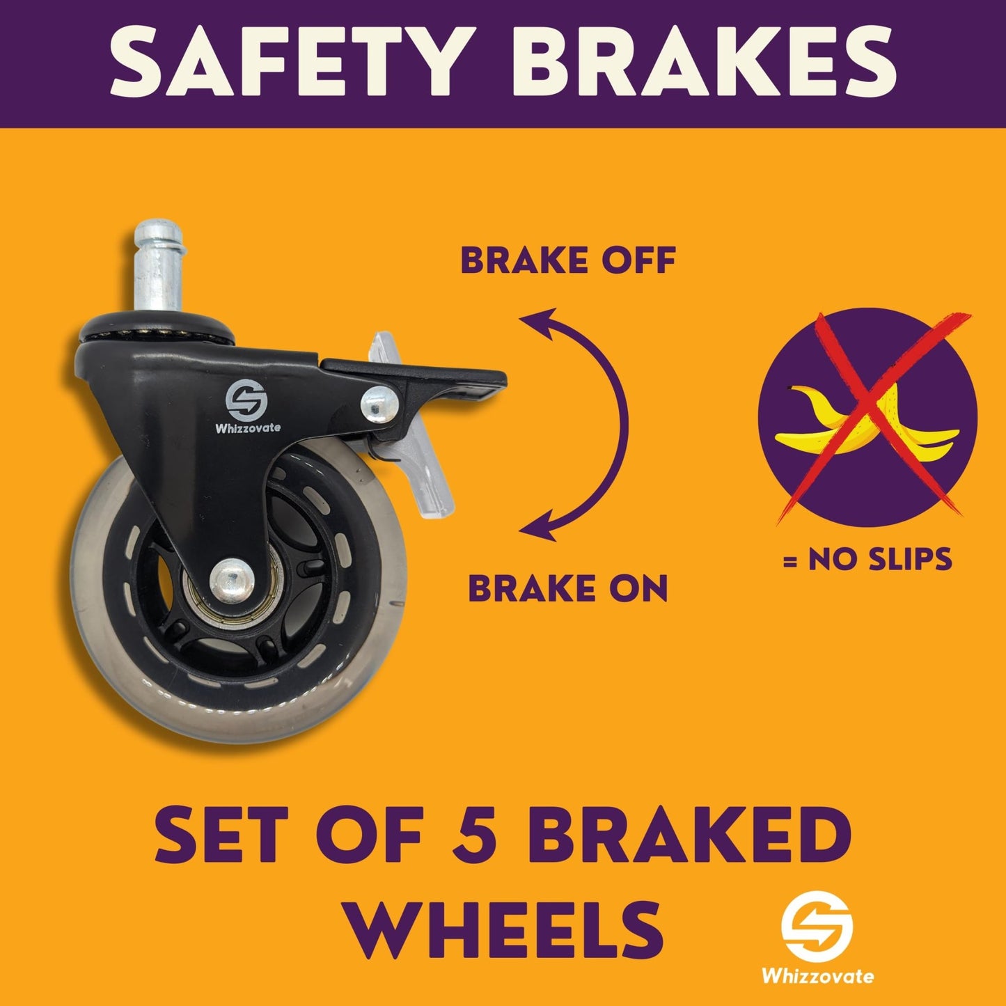Universal Fit 5 Pack Office Chair Caster Wheels - Smooth Rolling on All Floor Types - Purple Mallet