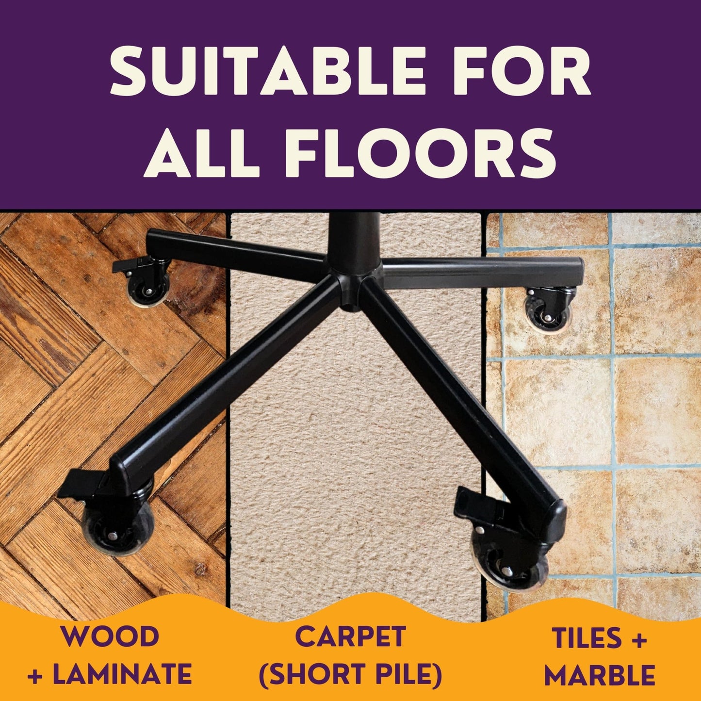 Universal Fit 5 Pack Office Chair Caster Wheels - Smooth Rolling on All Floor Types - Purple Mallet